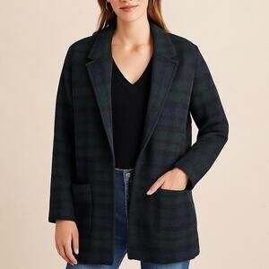 J Crew Sophie Black Watch Plaid Sweater Blazer In Navy Black